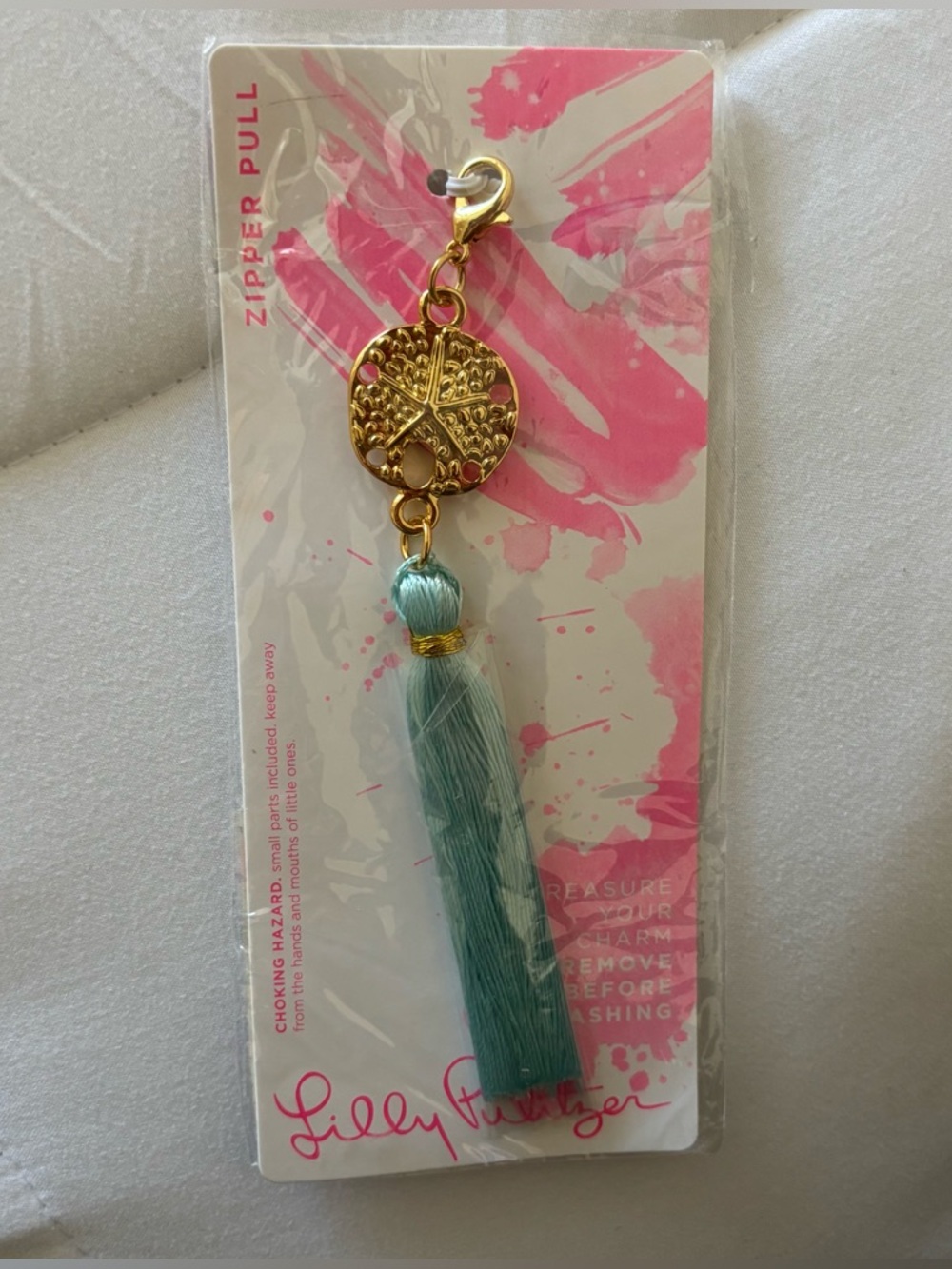 Lilly Pulitzer Gold Sand Dollar Tassel Charm with Seasalt Blue Tassel